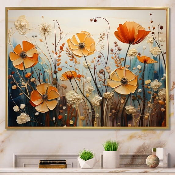 Designart "Orange Seasonal Flowers Seasonal composition II" Floral Floater Framed Canvas Art Print