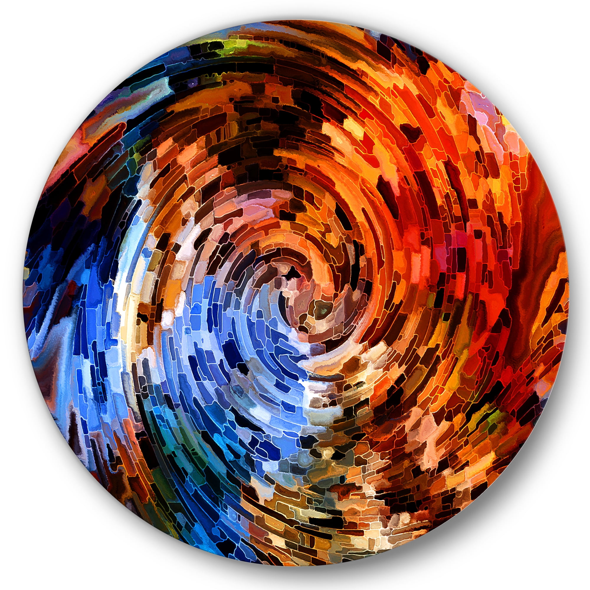 Designart 'Orange Spiral Abstract Voyages To Inner World' Modern Circle Metal Wall Art 23x23 - Disc of 23