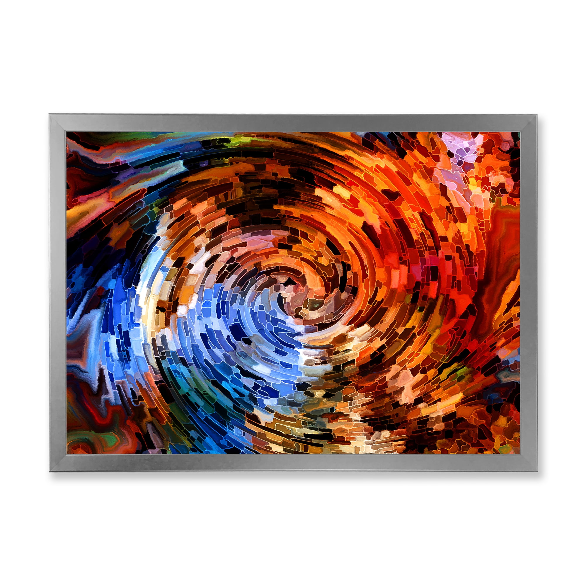 Designart 'Orange Spiral Abstract Voyages To Inner World' Modern Framed Art Print