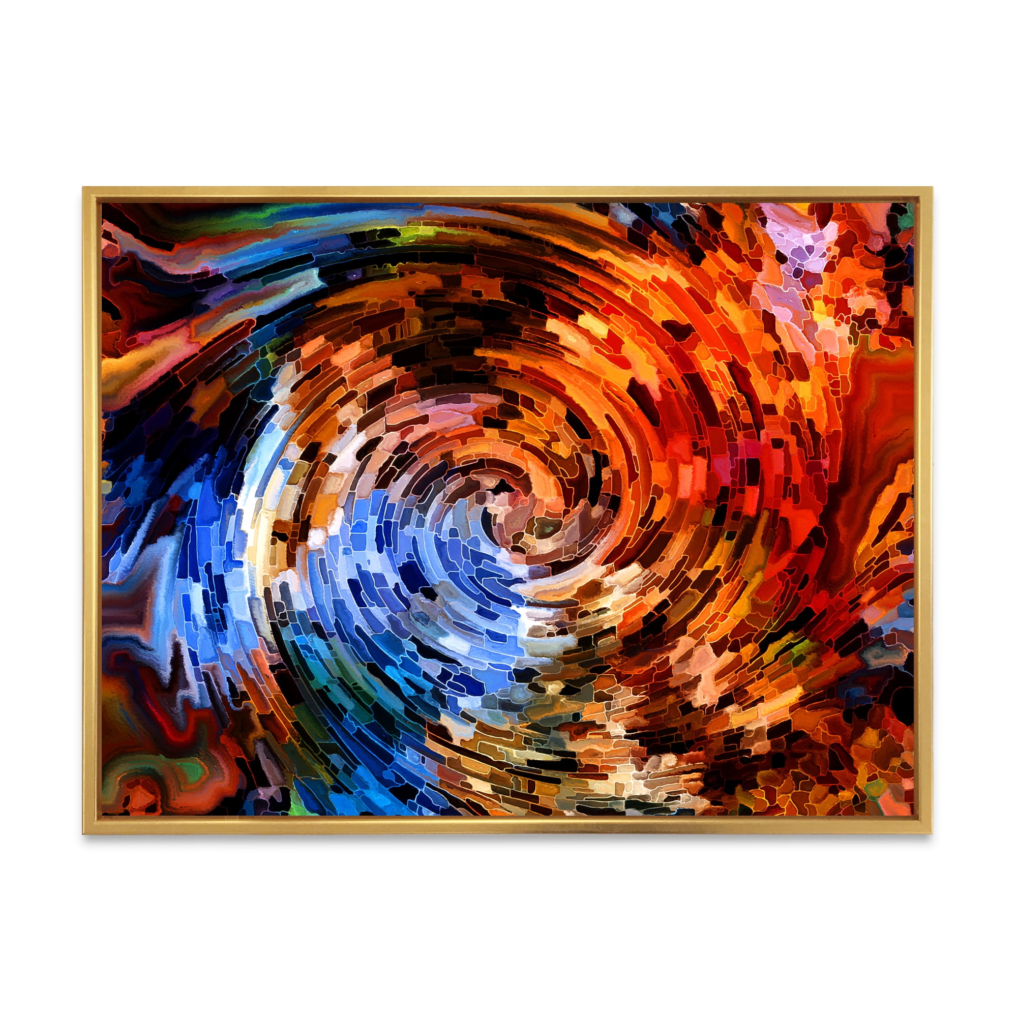 Designart 'Orange Spiral Abstract Voyages To Inner World' Modern Framed Canvas Wall Art Print