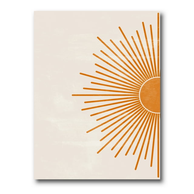 Designart ' Orange Sun Print On Beige I ' Modern Canvas Wall Art Print