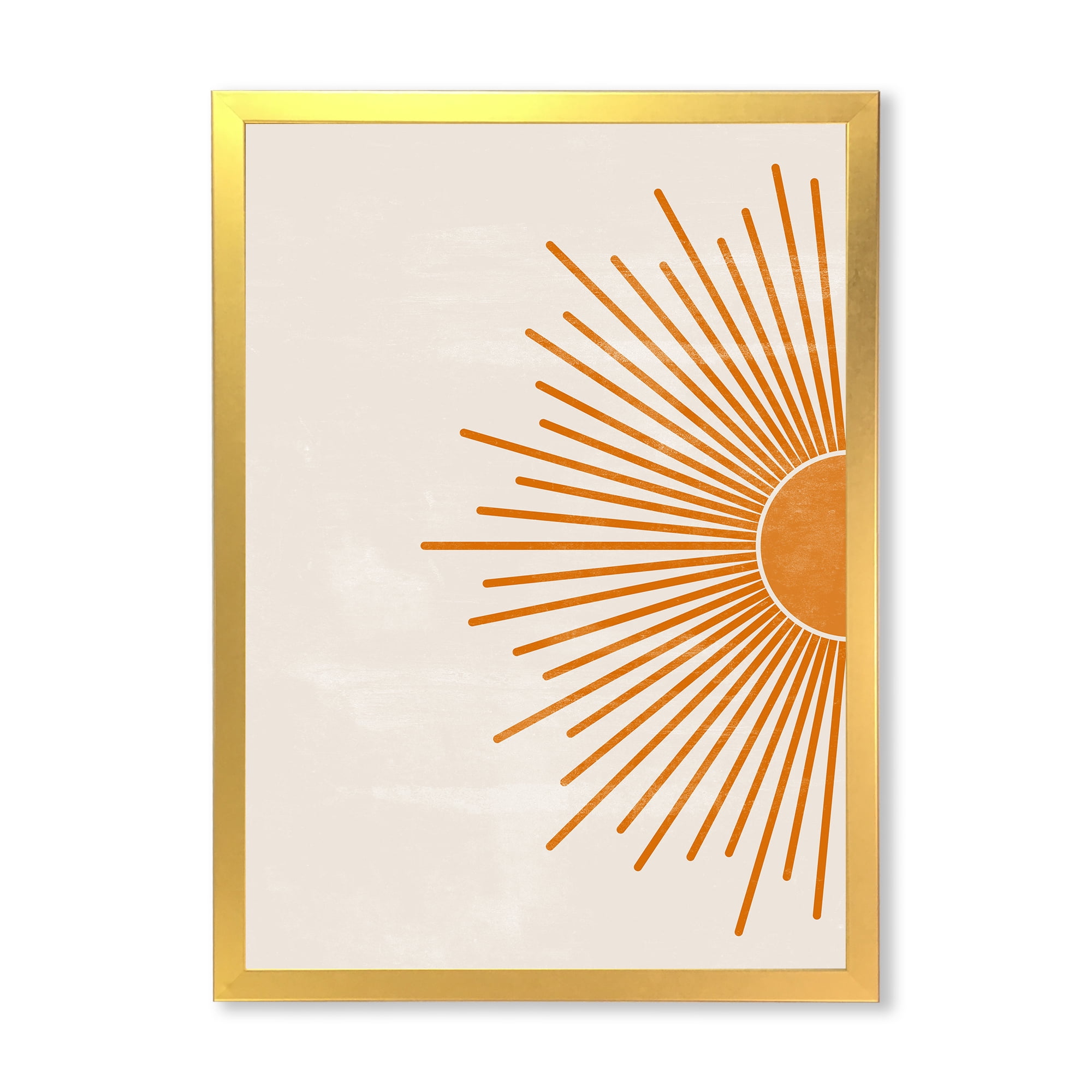 Designart 'Orange Sun Print On Beige I' Modern Framed Art Print