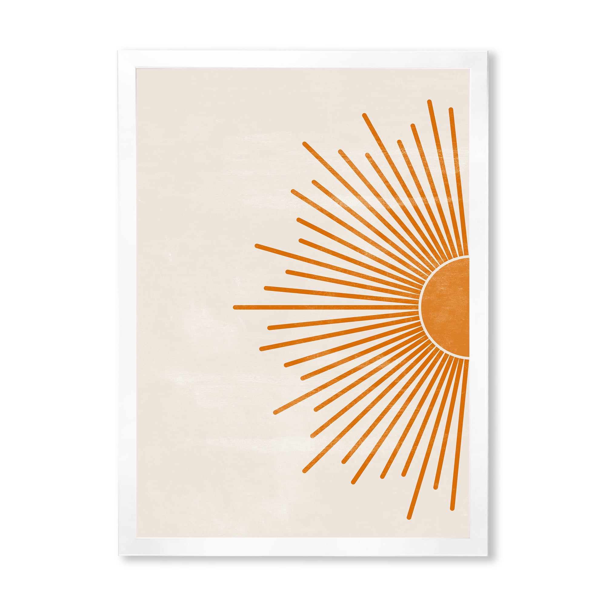 Designart 'Orange Sun Print On Beige I' Modern Framed Art Print