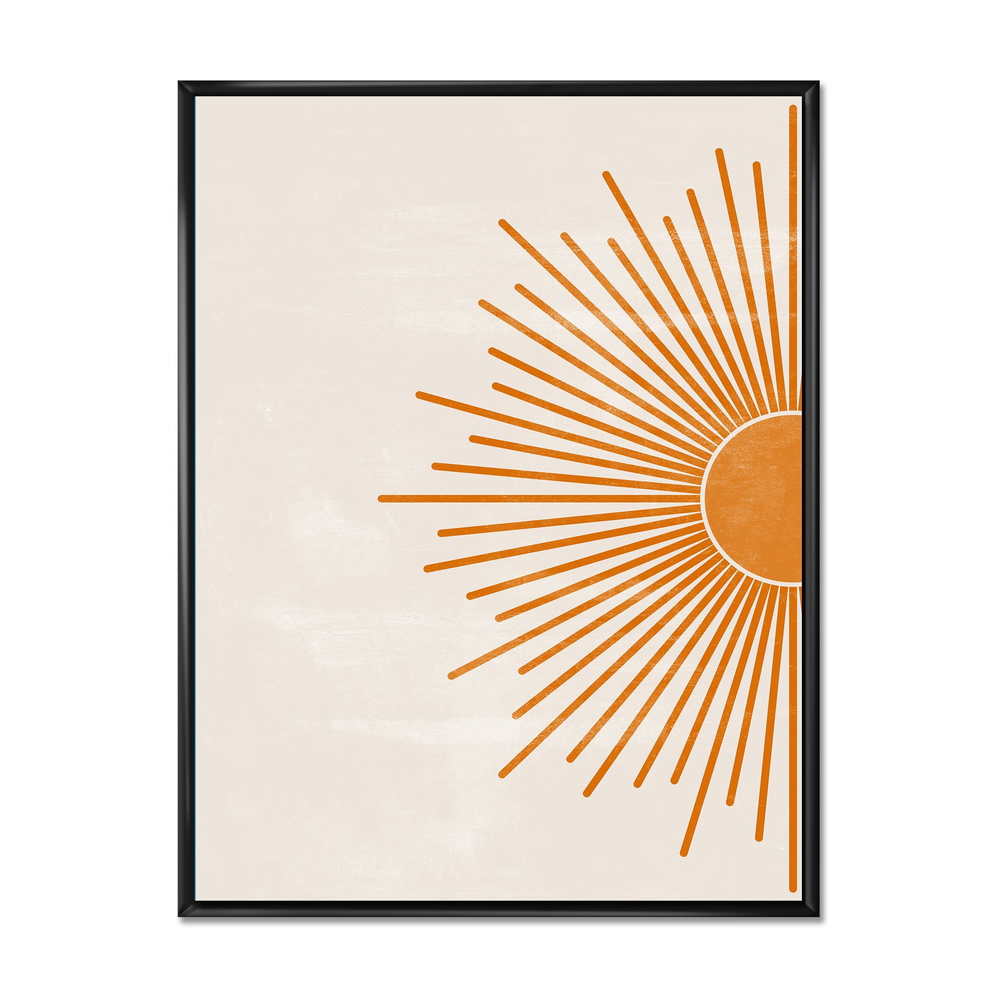 Designart 'Orange Sun Print On Beige I' Modern Framed Canvas Wall Art Print