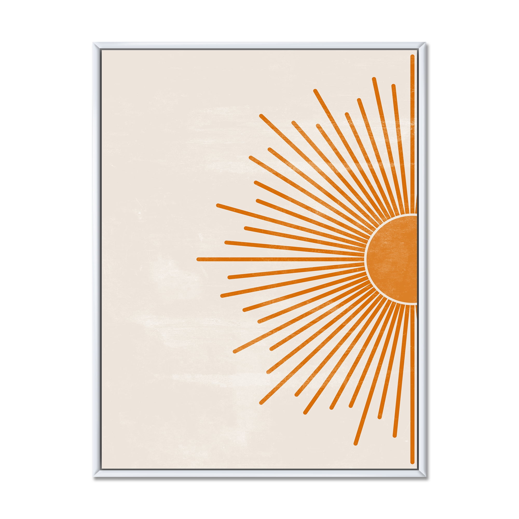 Designart 'Orange Sun Print On Beige I' Modern Framed Canvas Wall Art Print