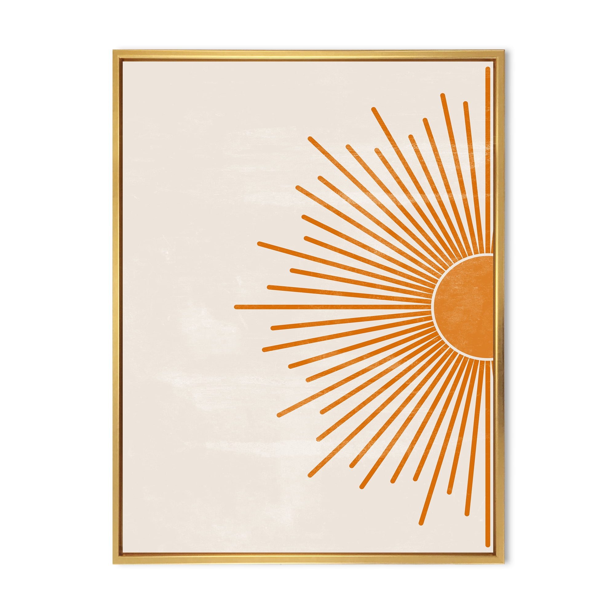 Designart 'Orange Sun Print On Beige I' Modern Framed Canvas Wall Art Print