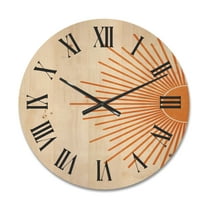 Designart 'Orange Sun Print On Beige I' Modern Wood Wall Clock