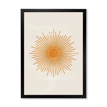 Designart 'Orange Sun Print On Beige II' Modern Framed Art Print