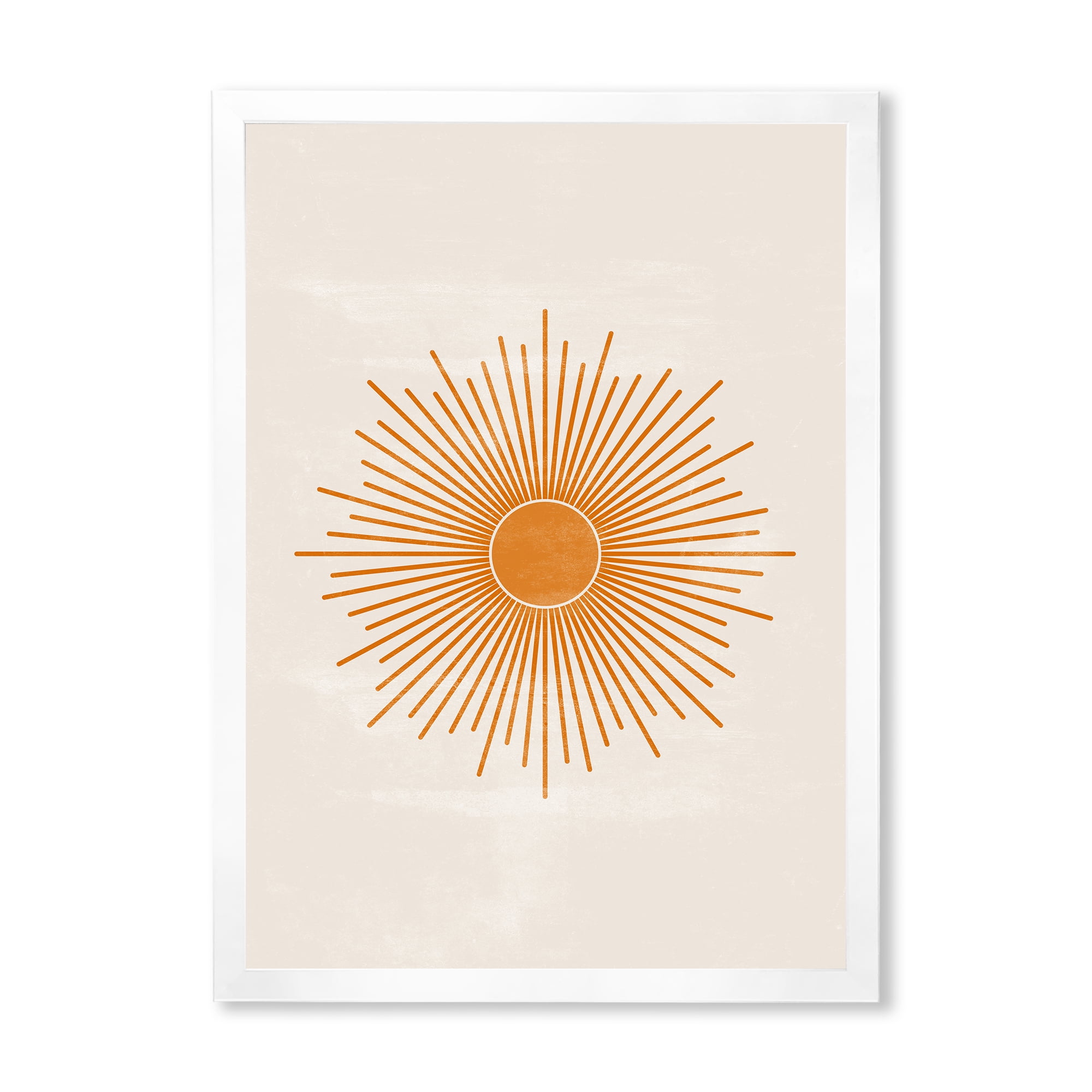 Designart 'Orange Sun Print On Beige II' Modern Framed Art Print