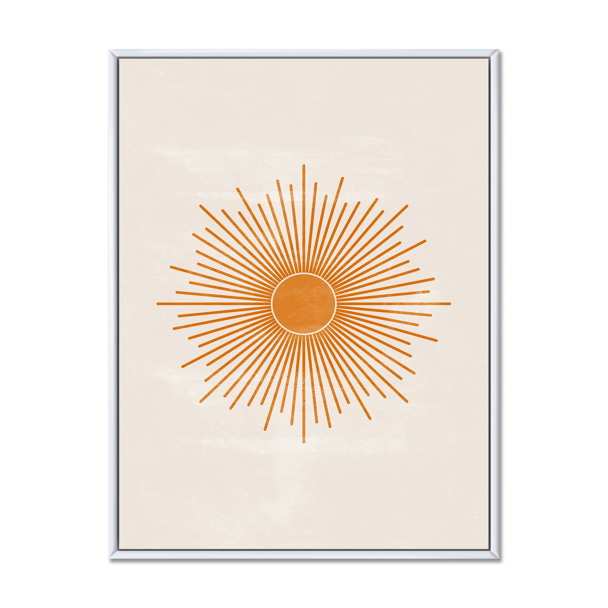 Designart 'Orange Sun Print On Beige II' Modern Framed Canvas Wall Art Print