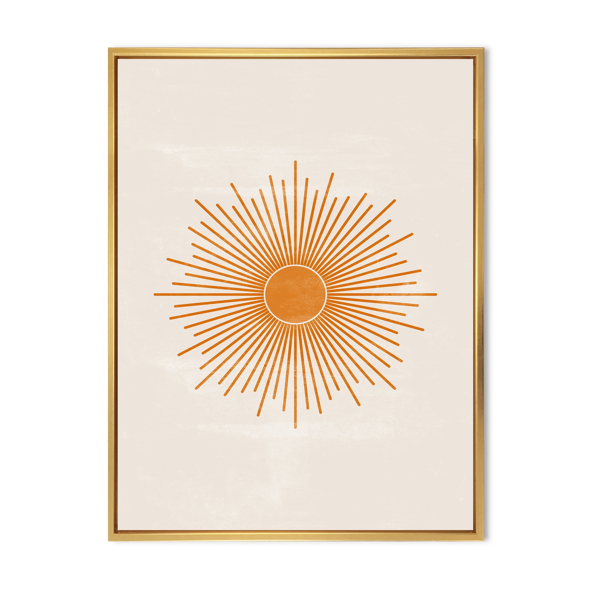 Designart 'Orange Sun Print On Beige II' Modern Framed Canvas Wall Art Print