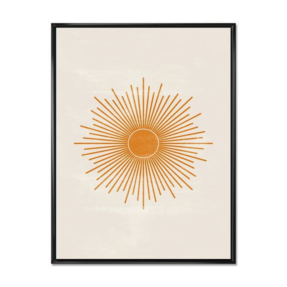 Designart 'Orange Sun Print On Beige II' Modern Framed Canvas Wall Art Print