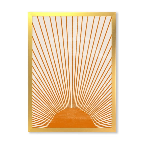 Designart 'Orange Sun Print On Beige III' Modern Framed Art Print