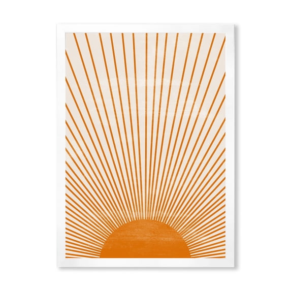 Designart 'Orange Sun Print On Beige III' Modern Framed Art Print
