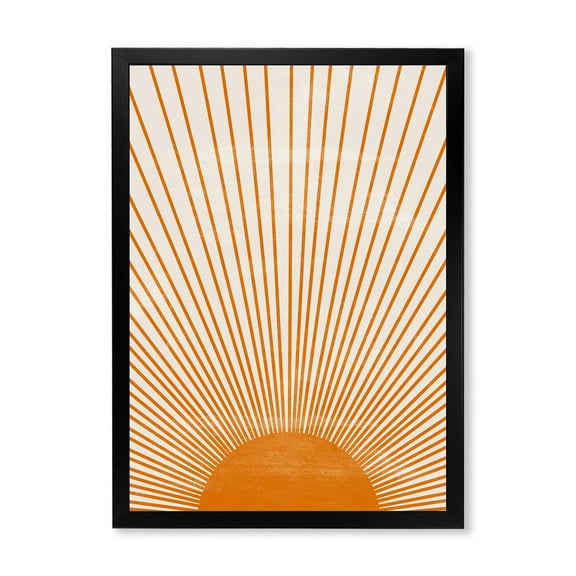 Designart 'Orange Sun Print On Beige III' Modern Framed Art Print