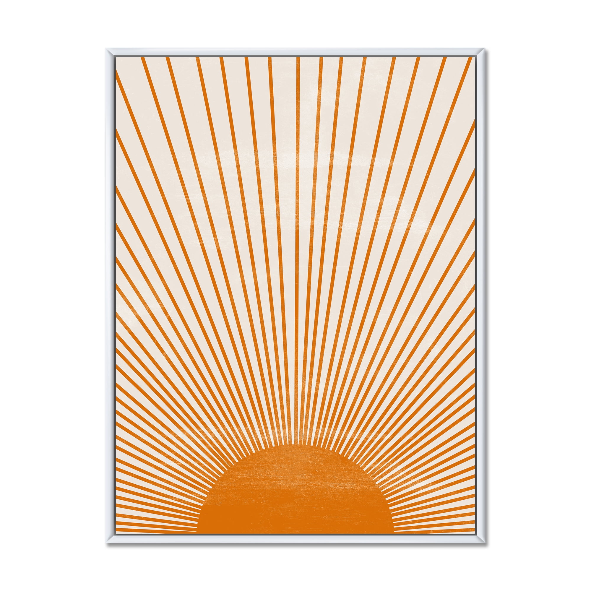 Designart 'Orange Sun Print On Beige III' Modern Framed Canvas Wall Art Print