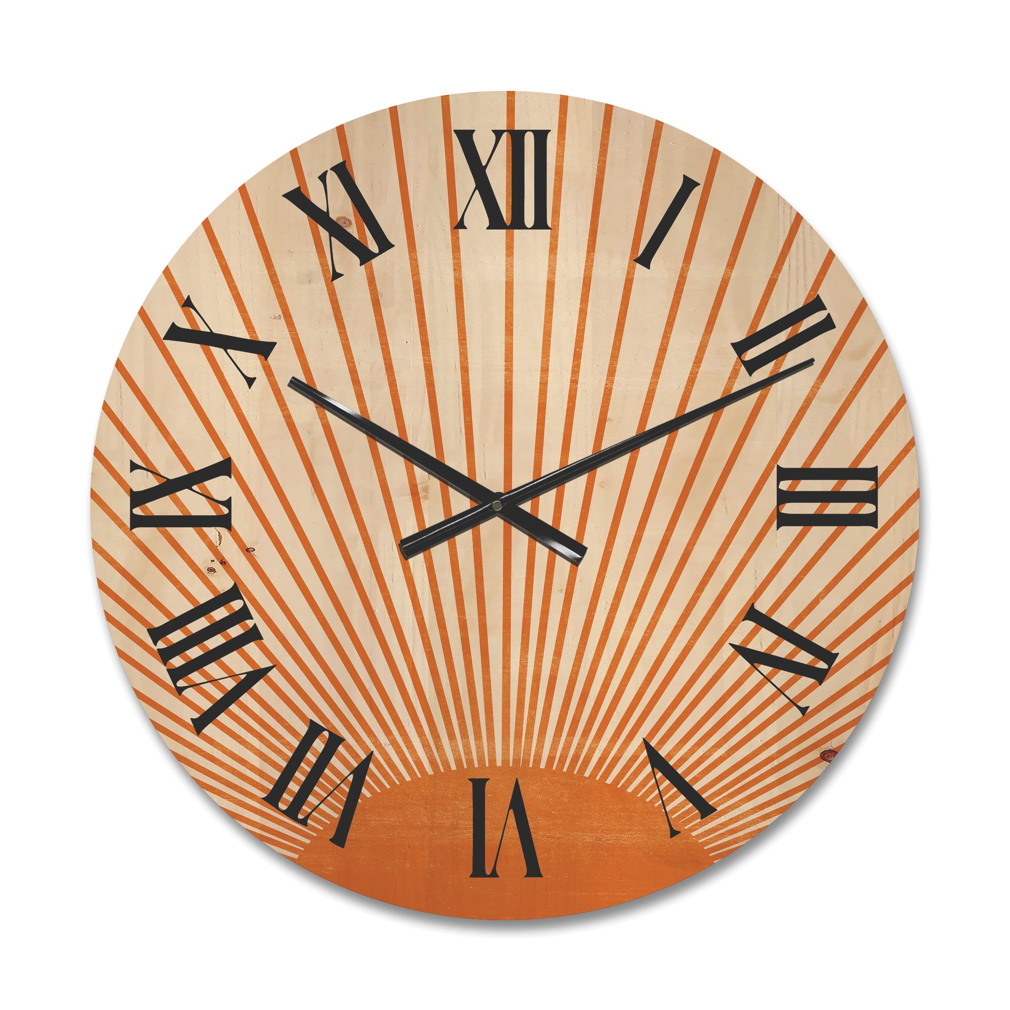 Designart 'Orange Sun Print On Beige III' Modern Wood Wall Clock