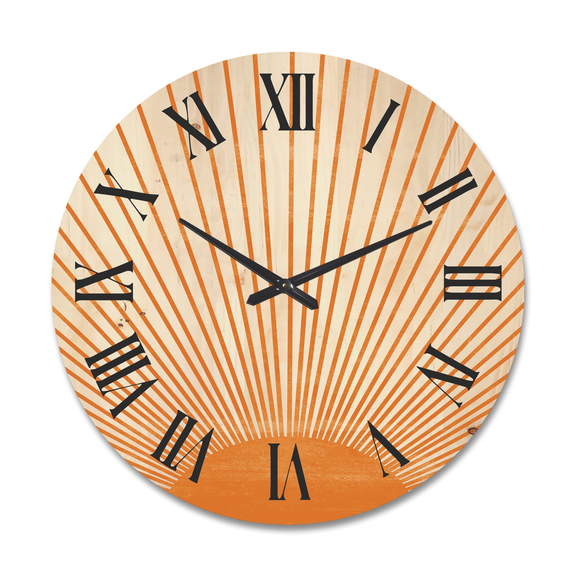 Designart 'Orange Sun Print On Beige III' Modern Wood Wall Clock