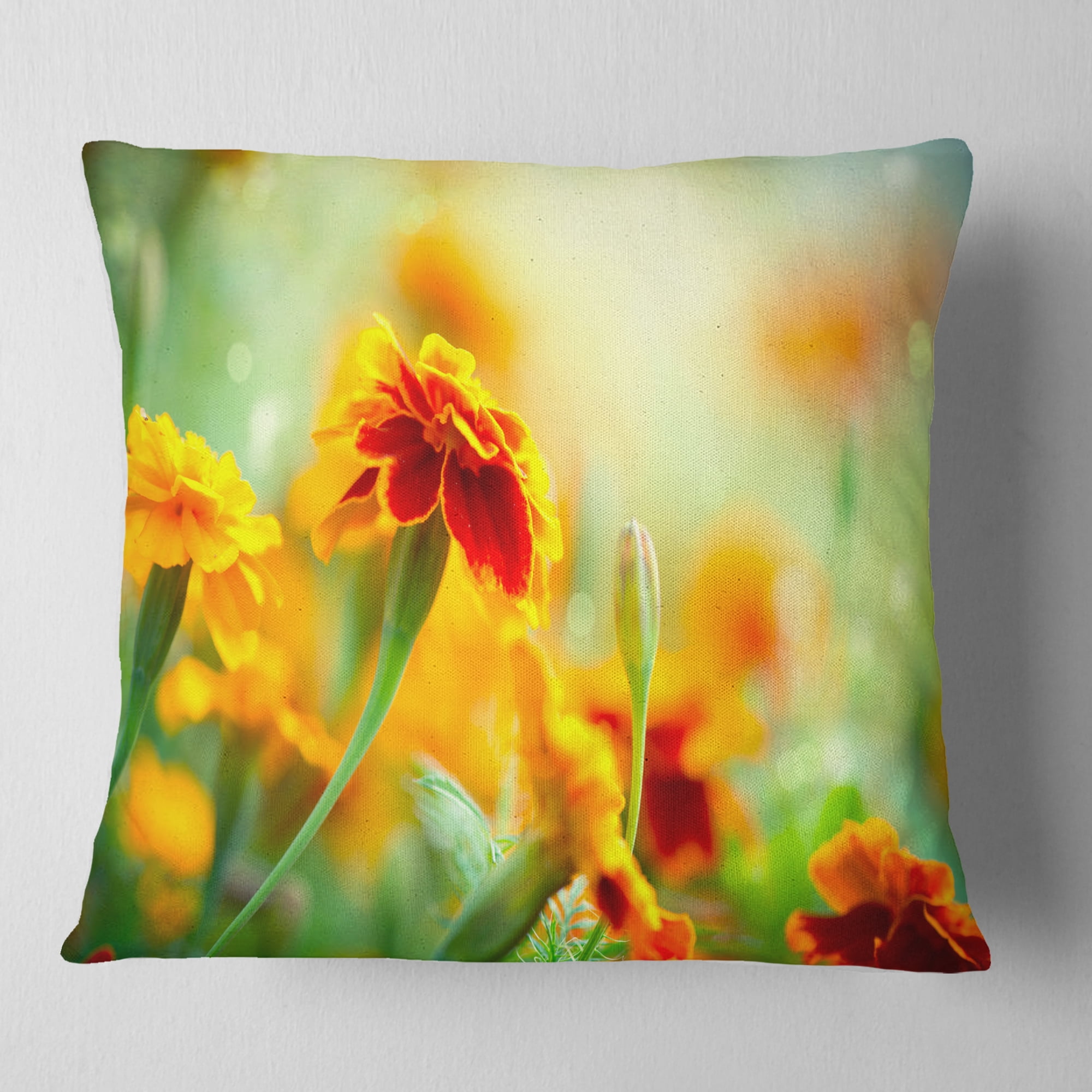 Designart Orange Tagetes Marigold Flowers - Floral Throw Pillow - 18x18