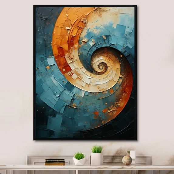 Designart "Orange Teal Abstract VORTEXs I" Abstract Floater Framed Wall Art Print