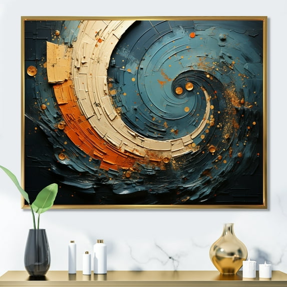 Designart "Orange Teal Abstract VORTEXs II" Abstract Spirals Floater Framed Wall Art Print