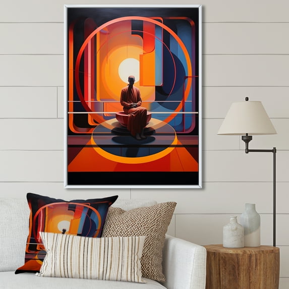 Designart "Orange Teal Meditation Charm Of Silence II" Portrait Floater Framed Canvas Art Print