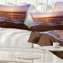 Designart Orange Tinged Sea Waters at Sunset - Beach Photo Throw Pillow - 12x20