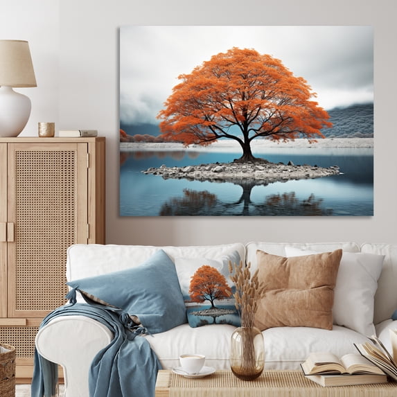Designart "Orange Tree Autumn I" Landscape Trees Wall Art Print
