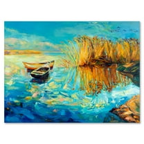 Designart ' Orange Trees With Turquoise Lake During Sunset ' Nautical & Coastal Canvas Wall Art Print