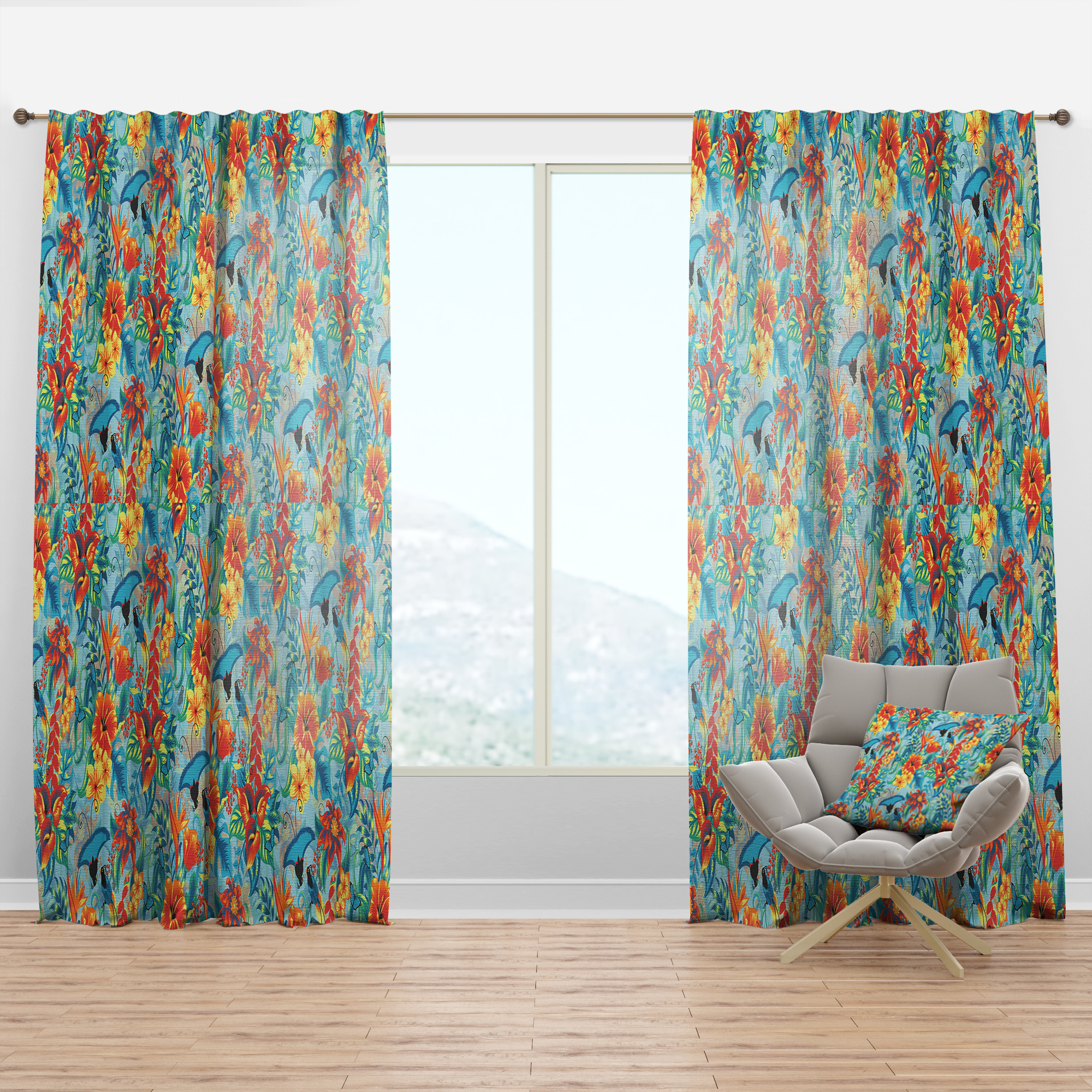 Designart 'Orange Tropical Pattern' Tropical Curtain Panel