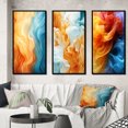 thumbnail image 1 of Designart "Orange Turquoise Liquid Art Vibrant II" Abstract Shapes Framed Wall Art Set Of 3 - Blue Transitional Frame Gallery Set For Office Decor, 1 of 6