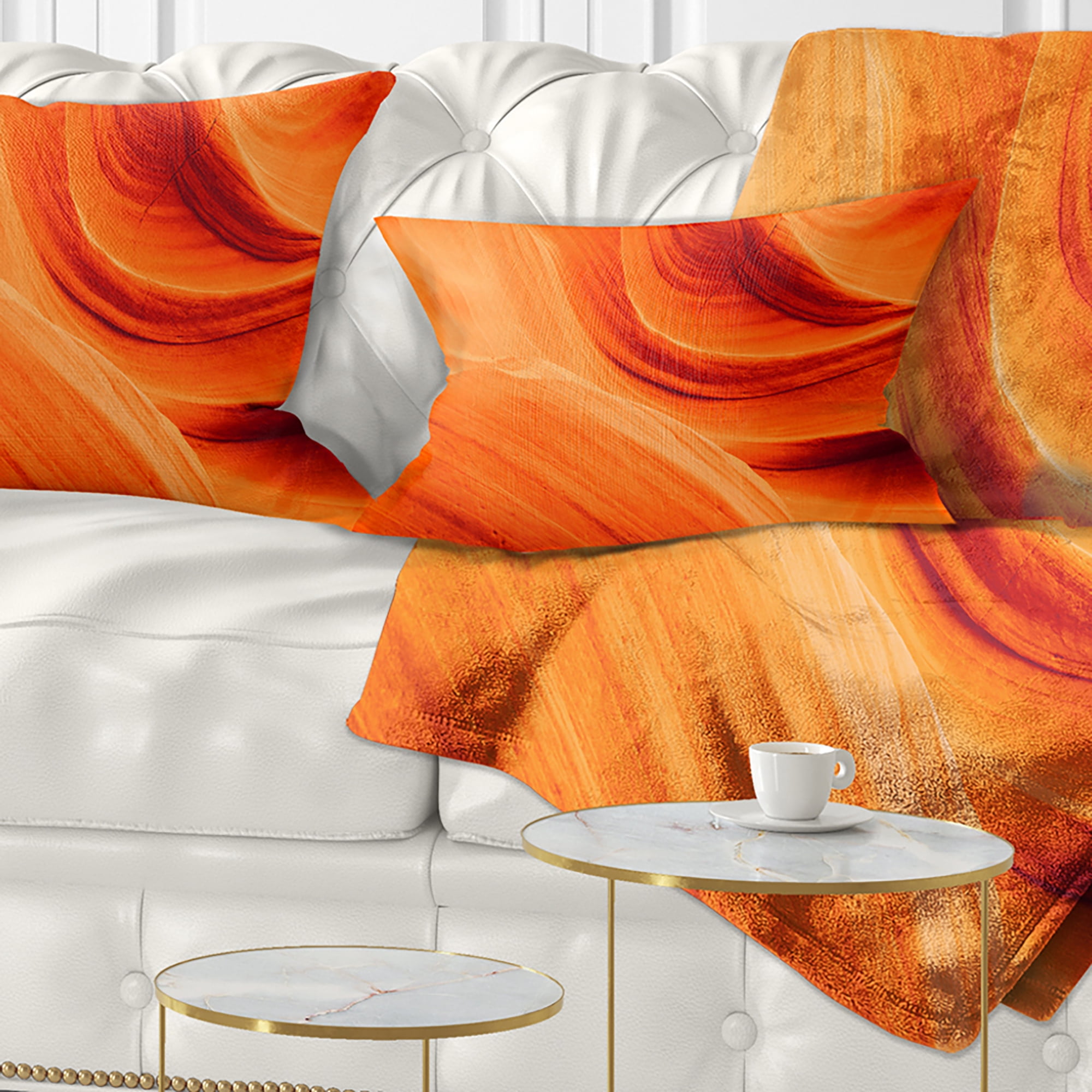 Designart Orange Upper Antelope Canyon - Landscape Photography Throw Pillow - 12x20