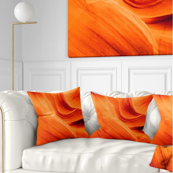 Designart Orange Upper Antelope Canyon - Landscape Photography Throw Pillow - 18x18