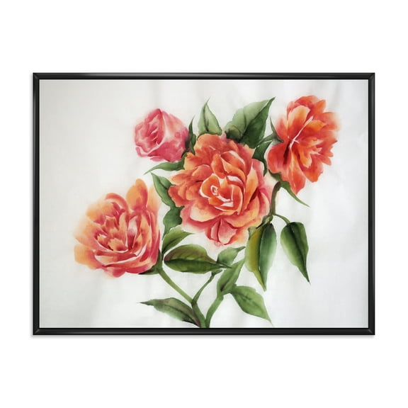 Designart 'Orange VIntage Roses With Green Leaves' Traditional Framed Canvas Wall Art Print