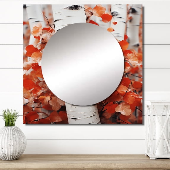 Designart "Orange and White Flowers in Aspen Colorado Dream" Botanical White Large Square Mirror - Square Bedroom Printed Wall Decor - Traditional Square Printed Wall Art