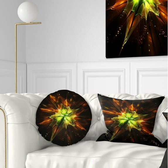 Designart Orange Yellow Green Fractal Flower - Floral Throw Pillow - 12x20