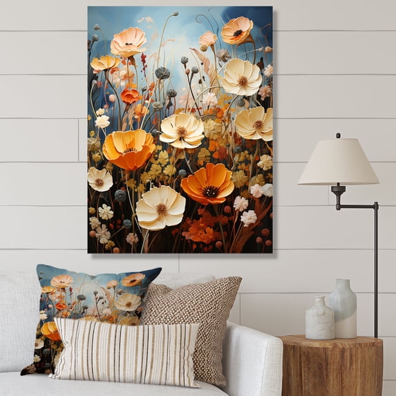 Designart "Orange Yellow Seasonal Flowers Seasonal composition III" Floral Canvas Art Print