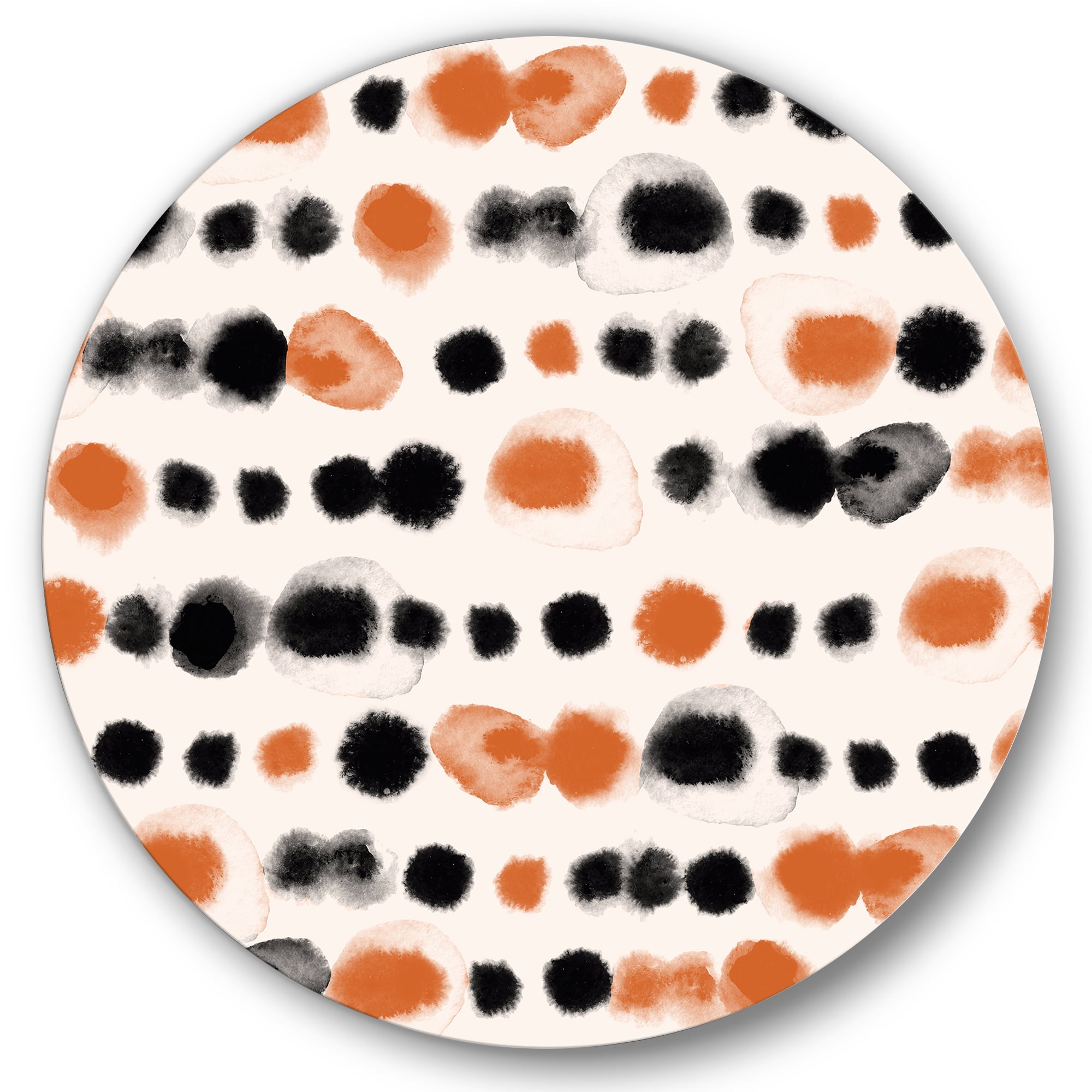 Designart 'Orange and Black Polka Dots' Modern Circle Metal Wall Art 29x29 - Disc of 29
