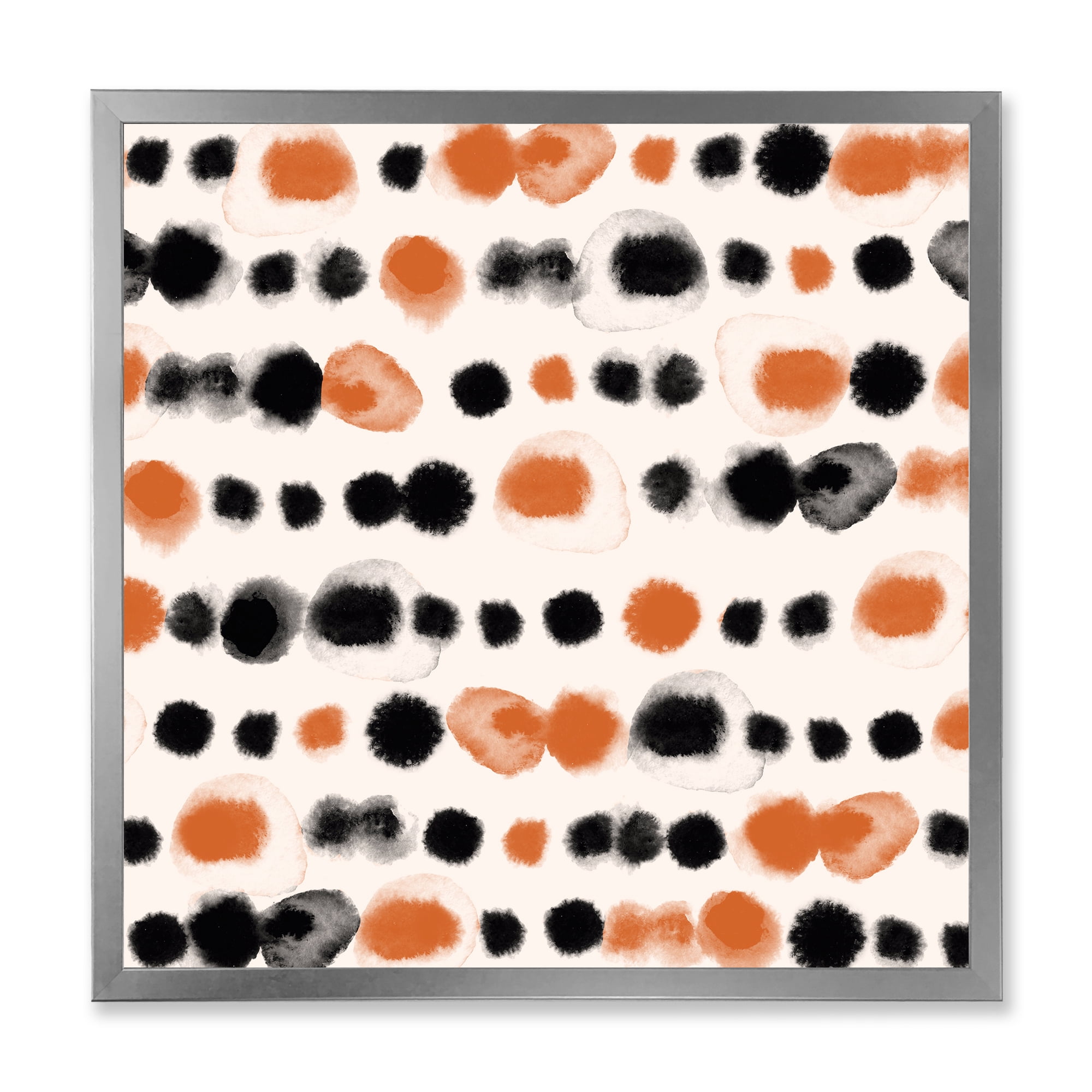 Designart 'Orange and Black Polka Dots' Modern Framed Art Print