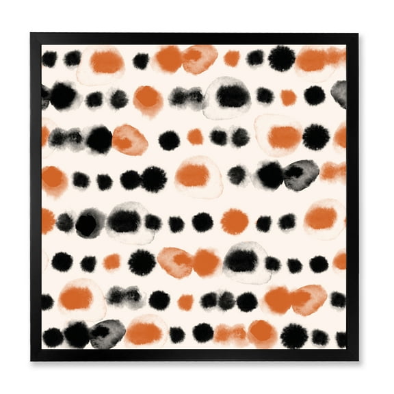 Designart 'Orange and Black Polka Dots' Modern Framed Art Print