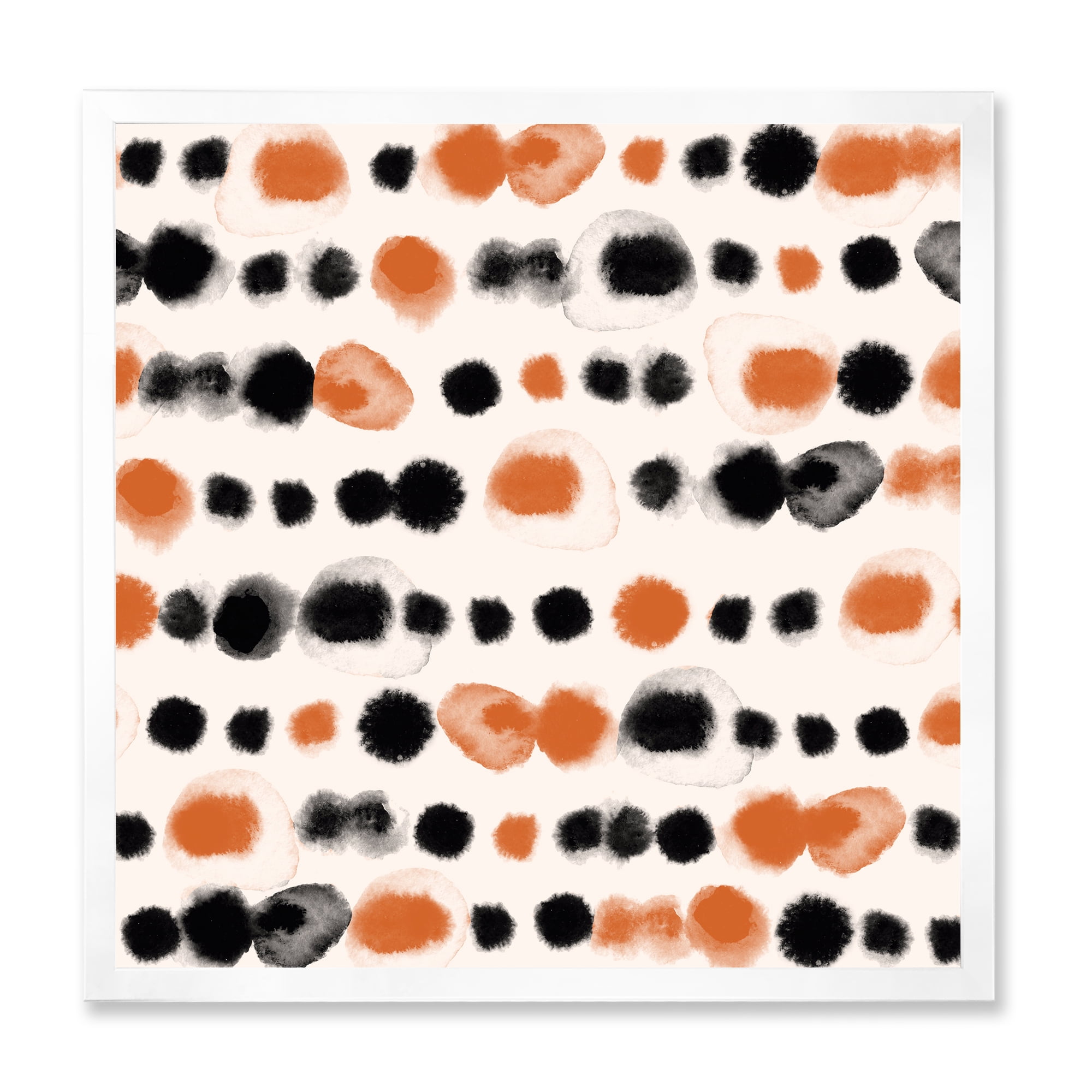 Designart 'Orange and Black Polka Dots' Modern Framed Art Print
