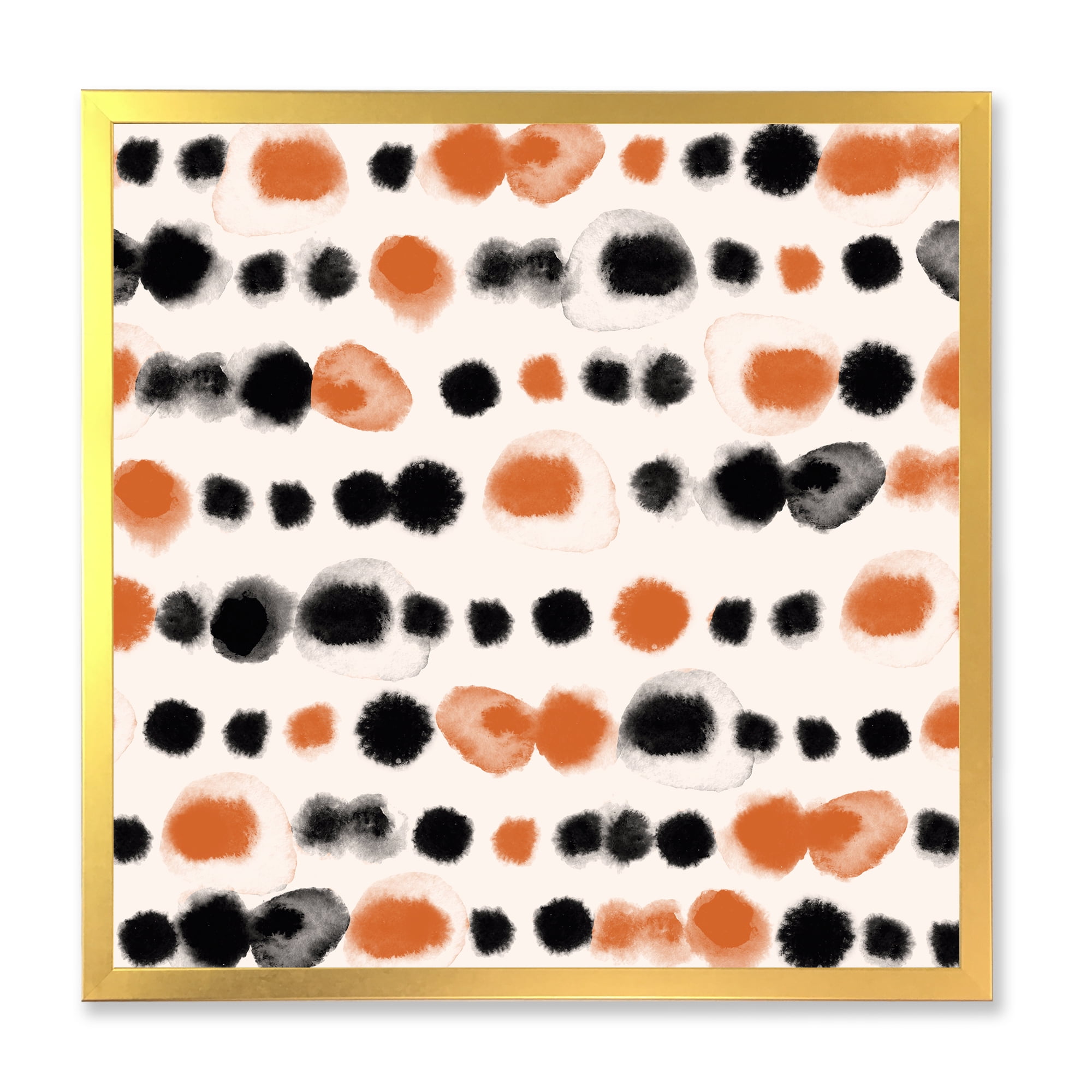 Designart 'Orange and Black Polka Dots' Modern Framed Art Print