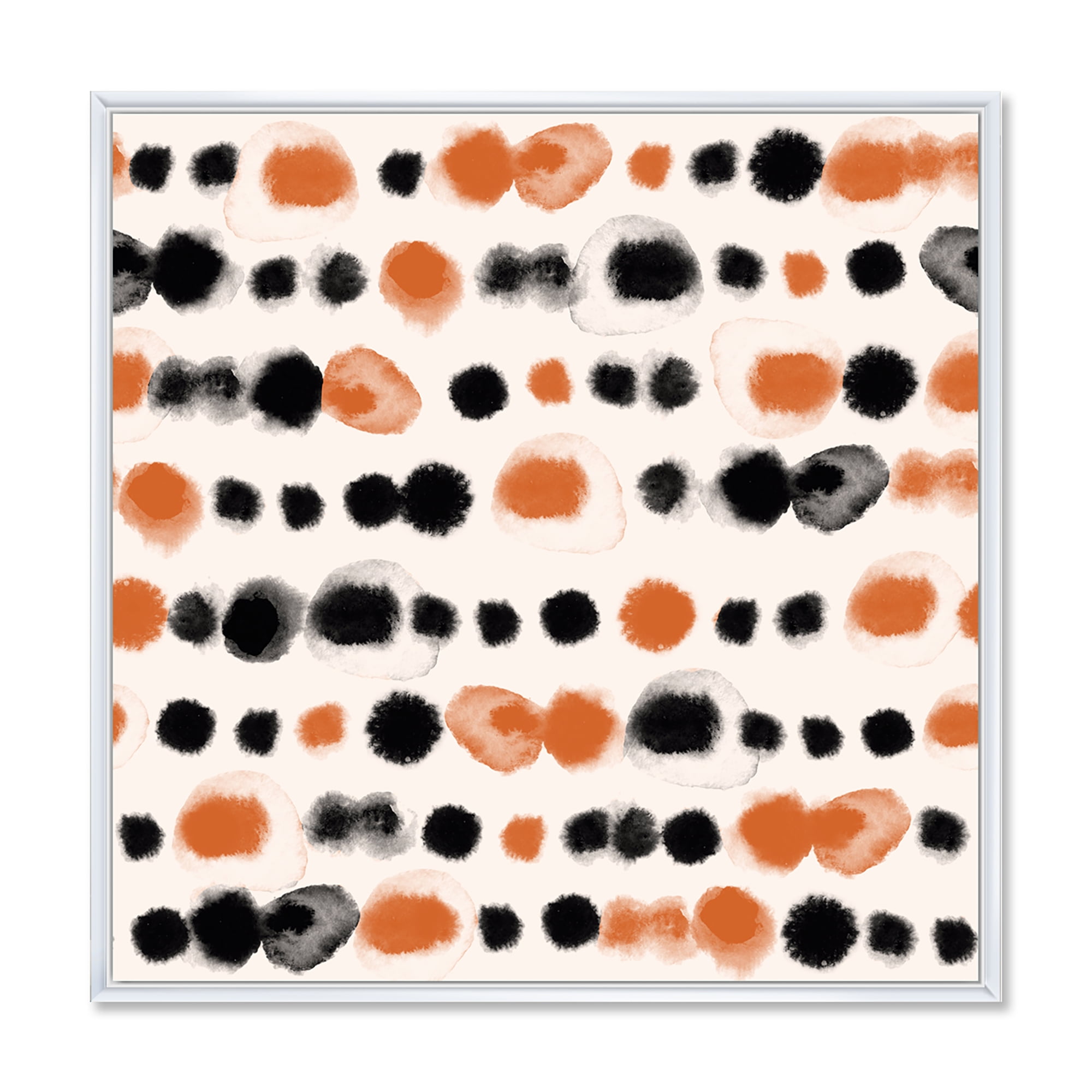 Designart 'Orange and Black Polka Dots' Modern Framed Canvas Wall Art Print