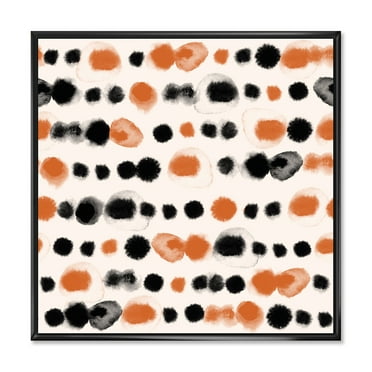 Designart 'Orange and Black Polka Dots' Modern Framed Canvas Wall Art Print