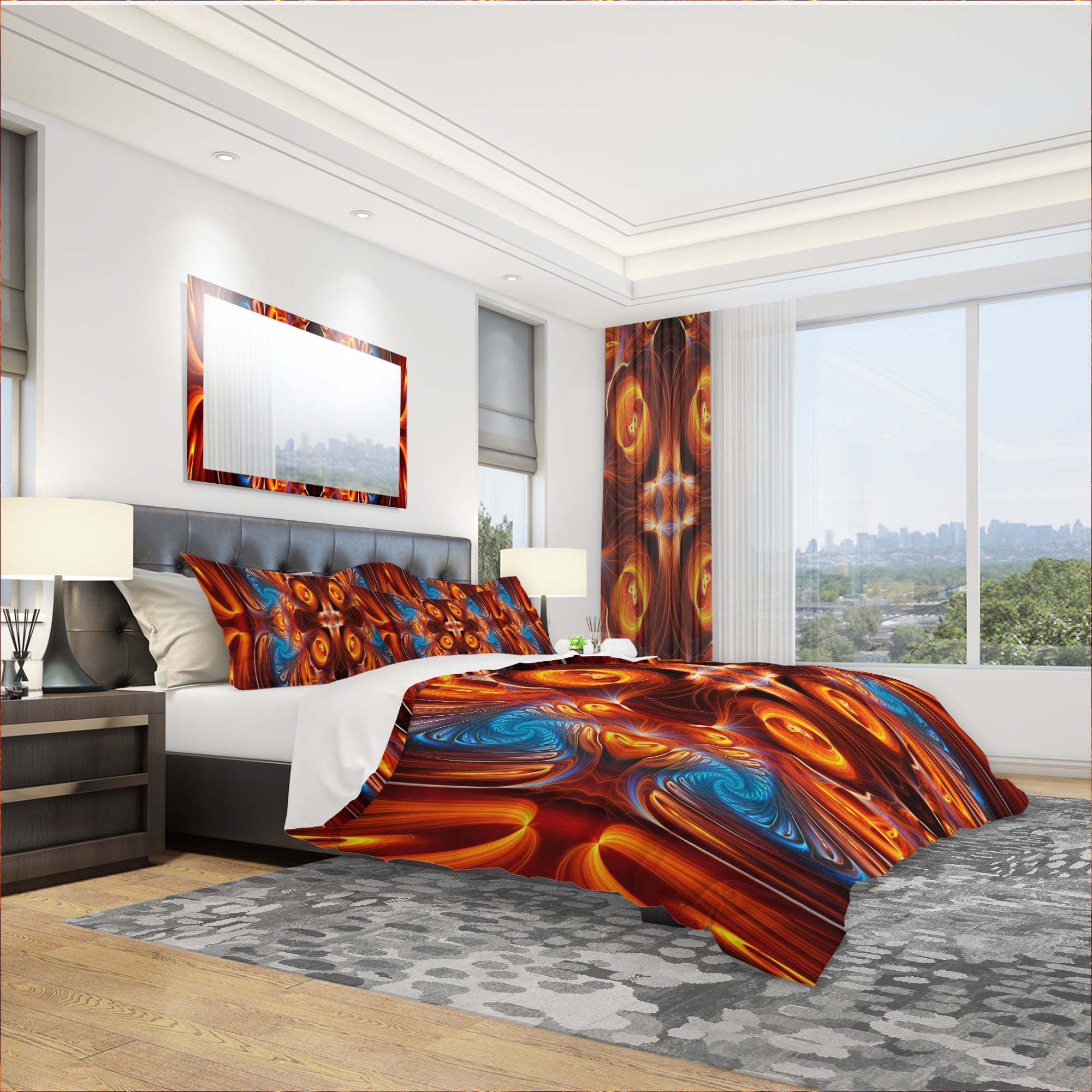 Designart 'Orange and Blue Mirrored Art' Modern & Contemporary Duvet Cover Set