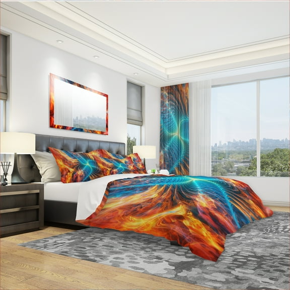Designart 'Orange and Blue Turbine' Modern & Contemporary Duvet Cover Set