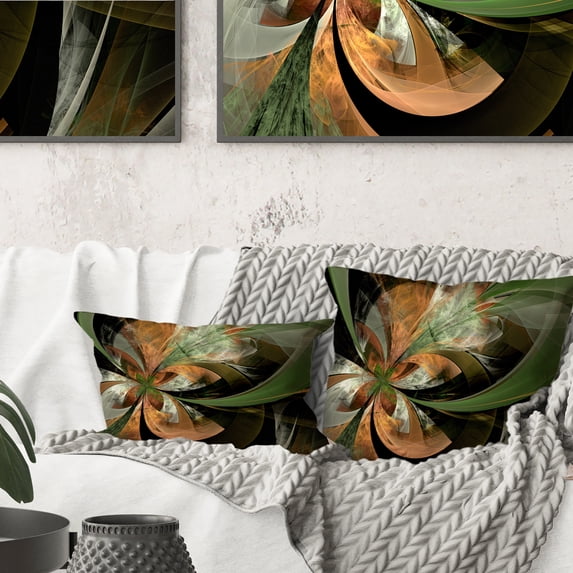 Designart Orange and Green Large Fractal Flower - Floral Throw Pillow - 18x18