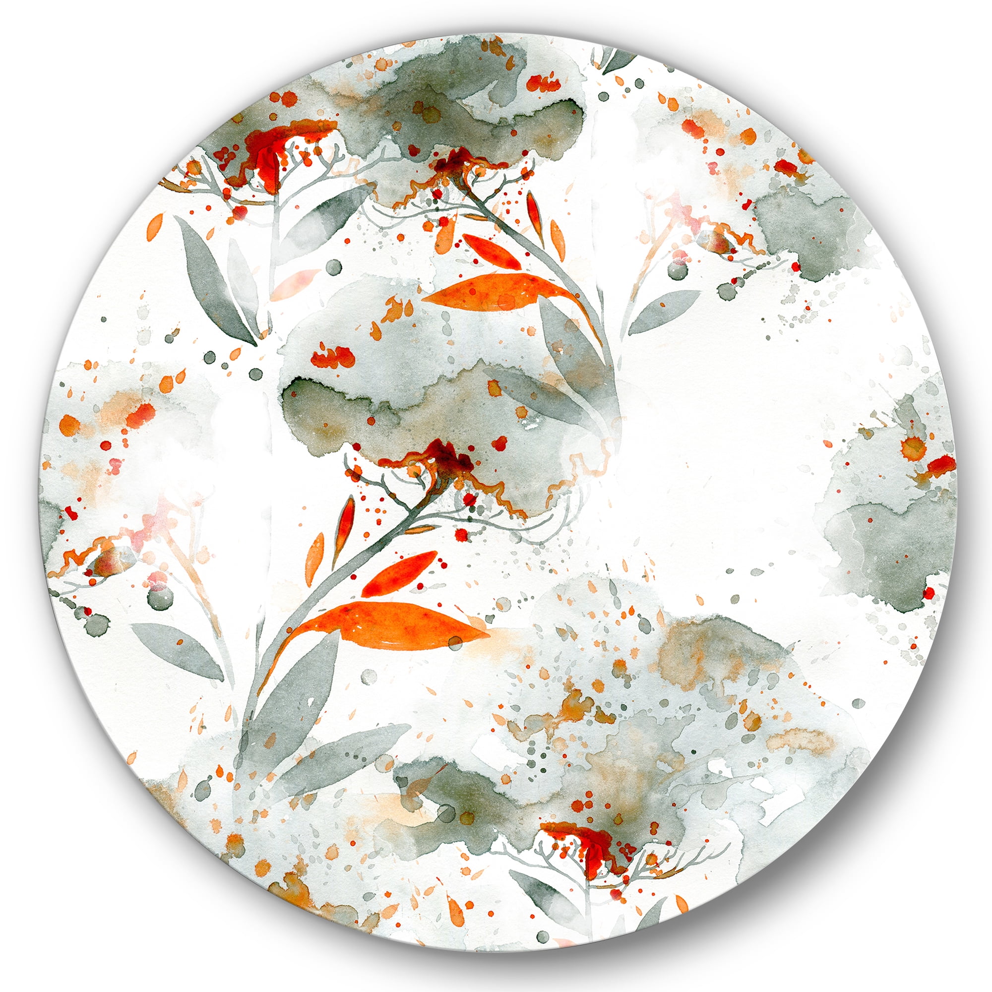 Designart 'Orange and Green Wildflowers I' Modern Circle Metal Wall Art 11x11 - Disc of 11