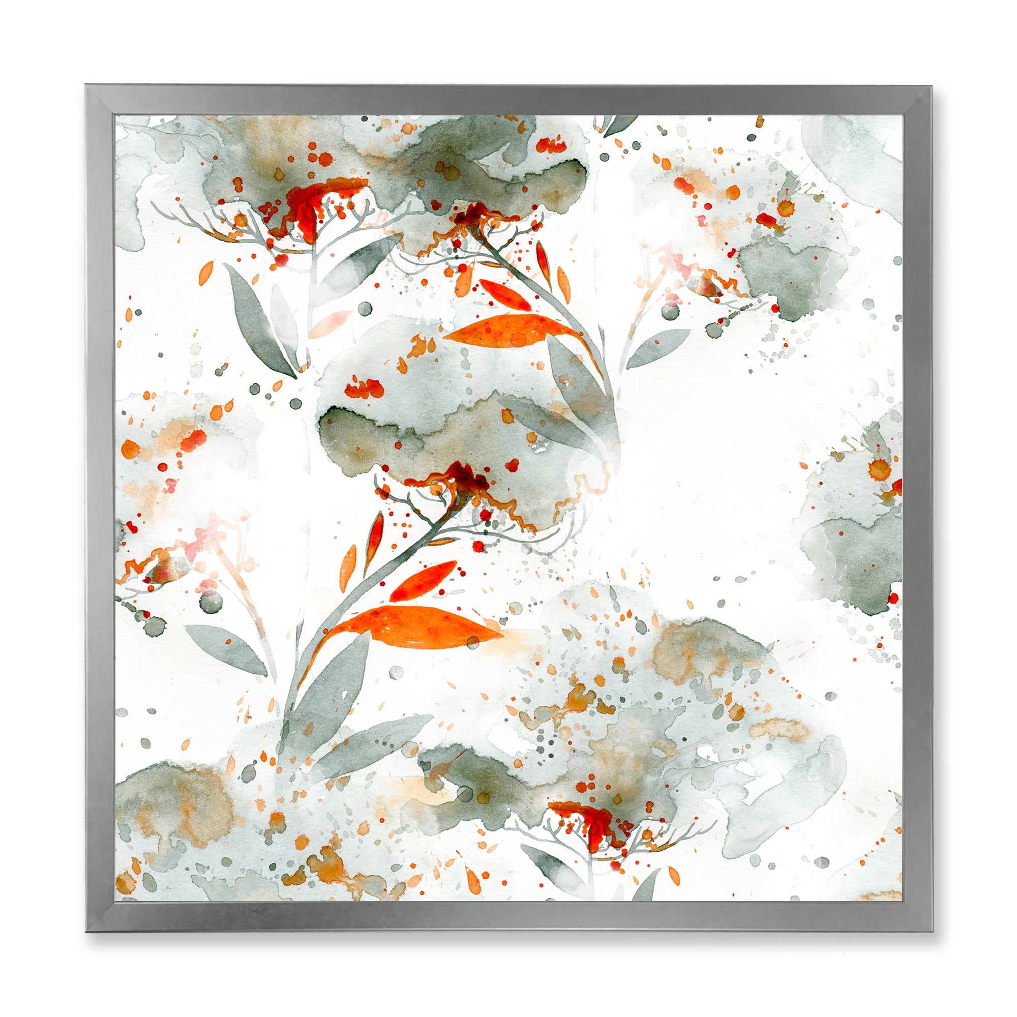 Designart 'Orange and Green Wildflowers I' Modern Framed Art Print