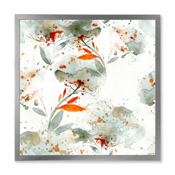 Designart 'Orange and Green Wildflowers I' Modern Framed Art Print